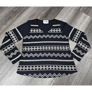 Savanna‎ Jane Womens Small Embroidered Long Sleeve Black Shirt Top Boho Timeless